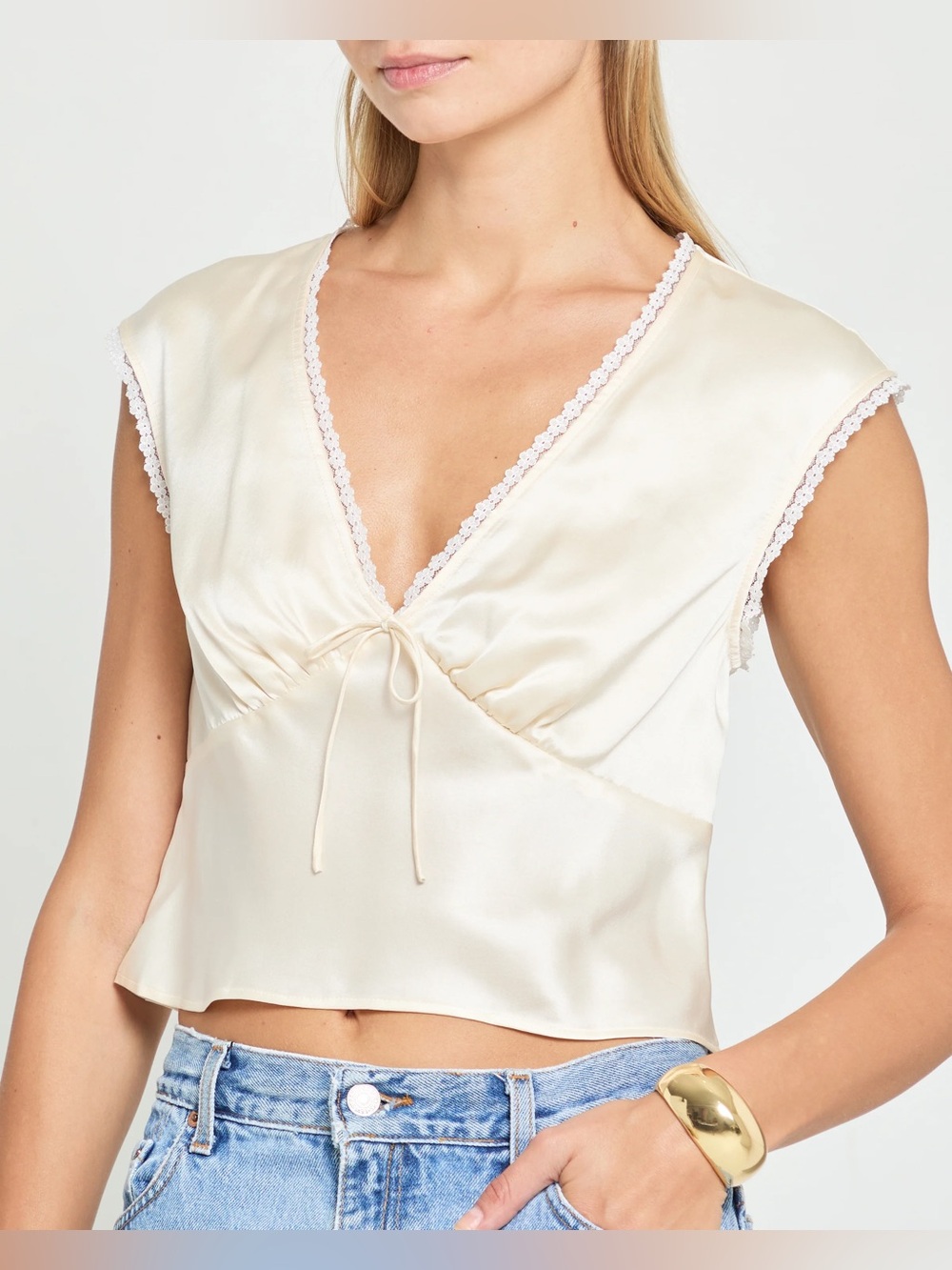 Few Moda Kourt Arida Silk V-Neck Camisole Top in Ivory